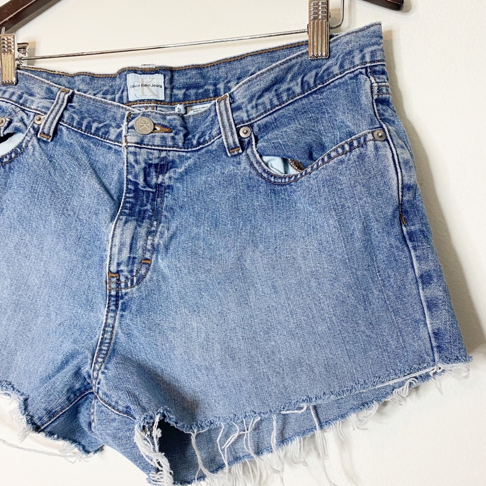 Vintage Calvin Klein CK Upcycled Denim Shorts Size 12 - Picture 2 of 5